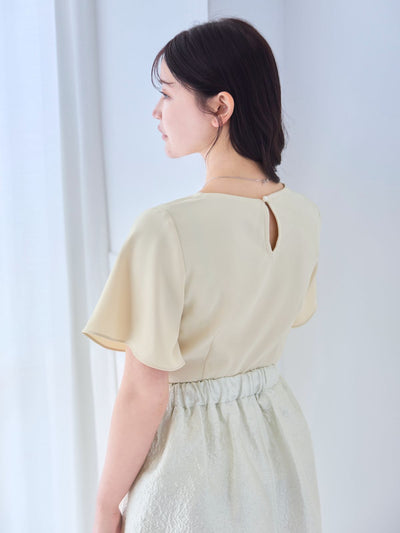 [5/15 22:00発売 期間限定 300円OFF]ストレッチフレアスリーブブラウス 25SS：パステルイエロー[102サイズ対応]