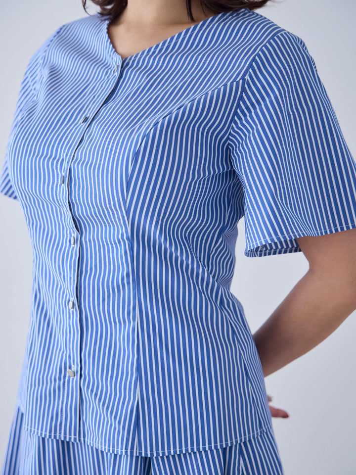 美品　アドーア　コットンナイロンストレッチブラウス　半袖　ブルー　ストライプ 楽天市場】【洋服の青山】汗染み軽減 ブラウス レディース 半袖