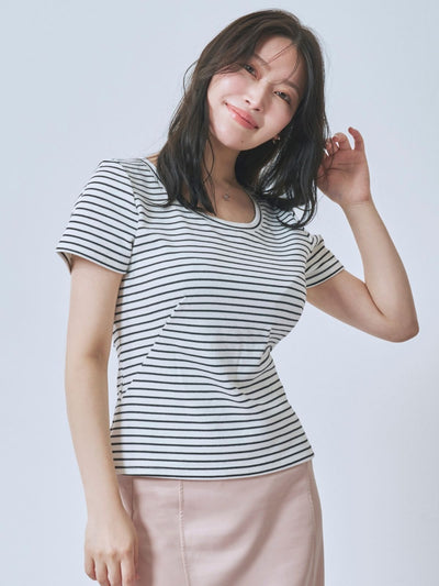 [7/24 22:00発売 期間限定 200円OFF]ボーダーベーシックラウンドネックTシャツ：ナローブラック[102サイズ対応/入荷次第発送]
