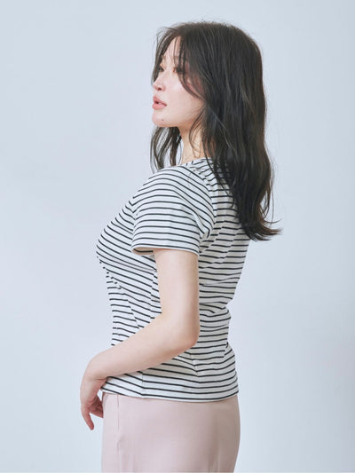 [7/24 22:00発売 期間限定 200円OFF]ボーダーベーシックラウンドネックTシャツ：ナローブラック[102サイズ対応/入荷次第発送]