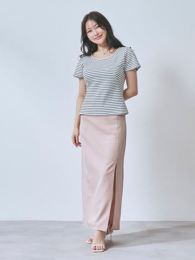 [7/24 22:00発売 期間限定 200円OFF]ボーダーベーシックラウンドネックTシャツ：ナローブラック[102サイズ対応/入荷次第発送]