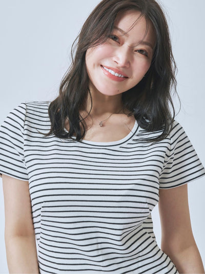 [7/24 22:00発売 期間限定 200円OFF]ボーダーベーシックラウンドネックTシャツ：ナローブラック[102サイズ対応/入荷次第発送]