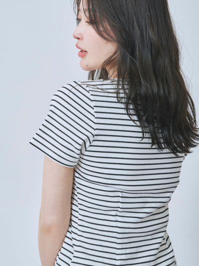 [7/24 22:00発売 期間限定 200円OFF]ボーダーベーシックラウンドネックTシャツ：ナローブラック[102サイズ対応/入荷次第発送]