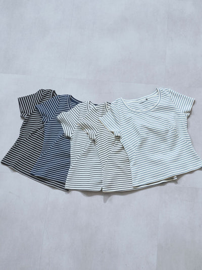 [7/24 22:00発売 期間限定 200円OFF]ボーダーベーシックラウンドネックTシャツ：ナローブラック[102サイズ対応/入荷次第発送]