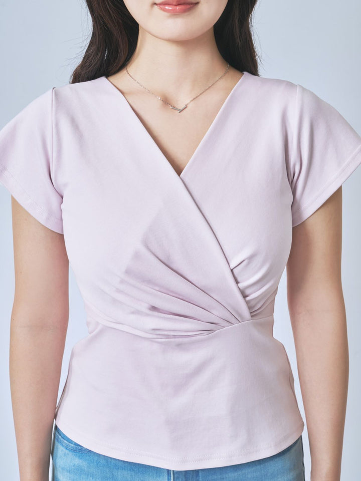 サマーカシュクールカットソー：ネイビー│胸が大きな女性のための