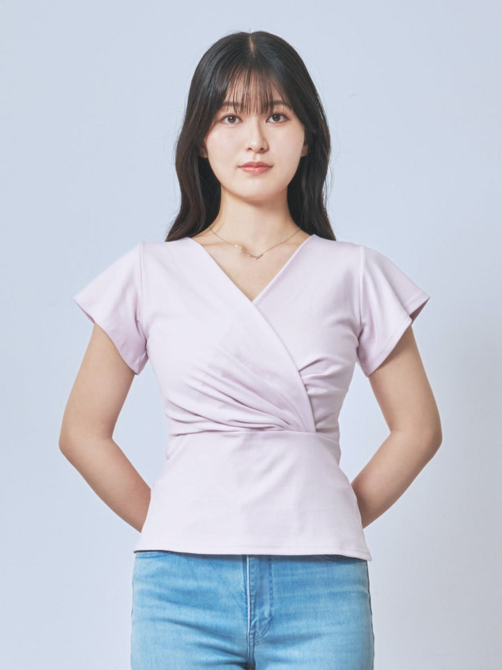 サマーカシュクールカットソー：ネイビー│胸が大きな女性のための