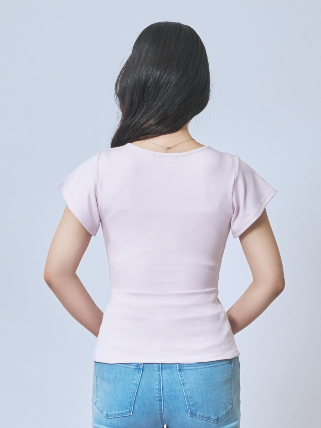 サマーカシュクールカットソー：パウダーピンク│胸が大きな女性のため