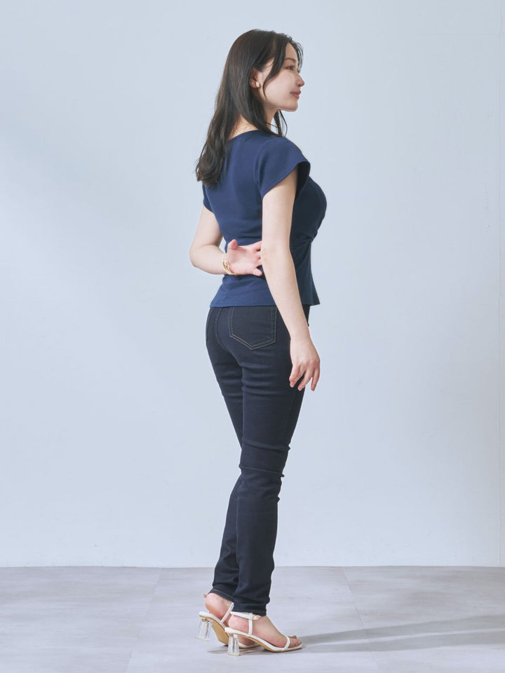 overE サマーカシュクールカットソー ティールブルー90サイズ サマーカシュクールカットソー：ネイビー│胸が大きな女性のための