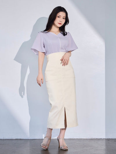 [8/14 22:00発売 期間限定 300円OFF]ハートネックパイピングブラウス：ラベンダー[102サイズ対応/入荷次第発送]