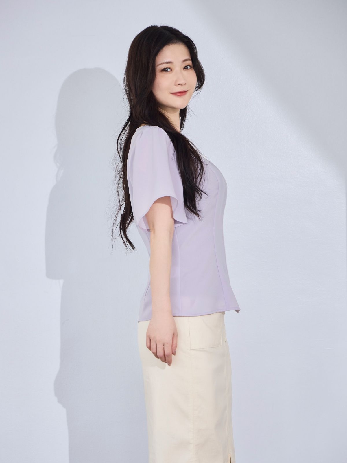 [8/14 22:00発売 期間限定 300円OFF]ハートネックパイピングブラウス：ラベンダー[102サイズ対応/入荷次第発送]