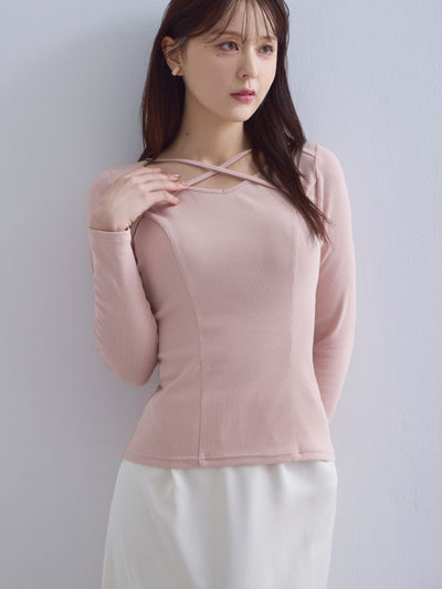[10/16 22:00発売 期間限定 300円OFF]Vネックストラップカットソー：ライトピンク[102サイズ対応]