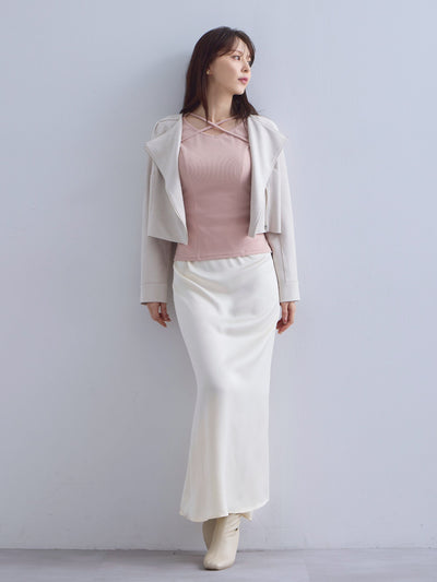 [10/16 22:00発売 期間限定 300円OFF]Vネックストラップカットソー：ライトピンク[102サイズ対応]