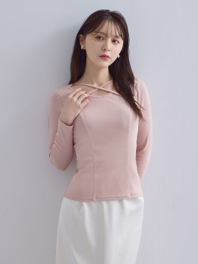[10/16 22:00発売 期間限定 300円OFF]Vネックストラップカットソー：ライトピンク[102サイズ対応]