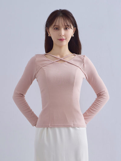 [10/16 22:00発売 期間限定 300円OFF]Vネックストラップカットソー：ブラック[102サイズ対応]