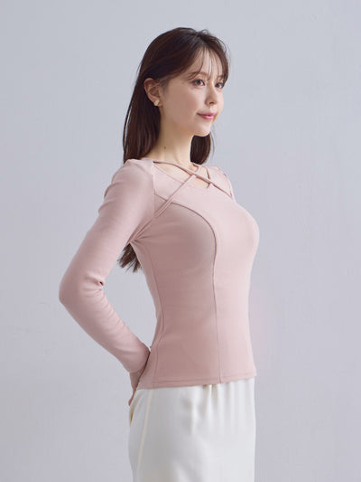 [10/16 22:00発売 期間限定 300円OFF]Vネックストラップカットソー：ブラック[102サイズ対応]