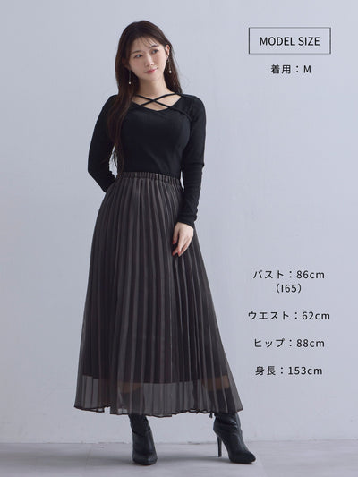 [10/16 22:00発売 期間限定 300円OFF]Vネックストラップカットソー：ブラック[102サイズ対応]