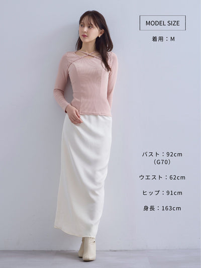 [10/16 22:00発売 期間限定 300円OFF]Vネックストラップカットソー：ブラック[102サイズ対応]
