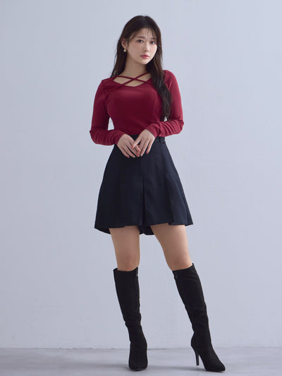 [10/16 22:00発売 期間限定 300円OFF]Vネックストラップカットソー：ボルドー[102サイズ対応]