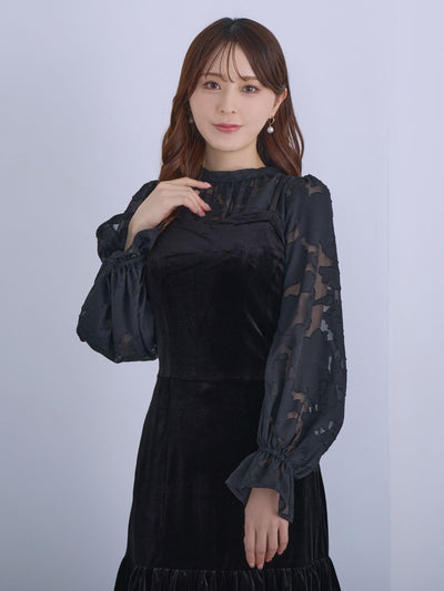 [12/11 22:00発売 期間限定 300円OFF]キャンディスリーブジャカードブラウス：ブラック[102サイズ対応]