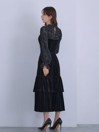 [12/11 22:00発売 期間限定 300円OFF]キャンディスリーブジャカードブラウス：ブラック[102サイズ対応]