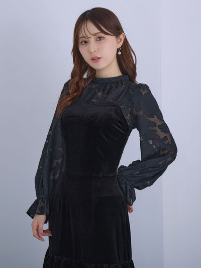 [12/11 22:00発売 期間限定 300円OFF]キャンディスリーブジャカードブラウス：ブラック[102サイズ対応]