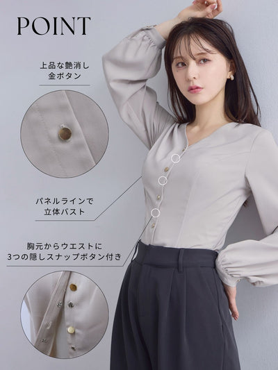 [10/23 22:00発売 期間限定 300円OFF] Vネック前開きブラウス 25AW：ルージュ[102サイズ対応/入荷次第発送]