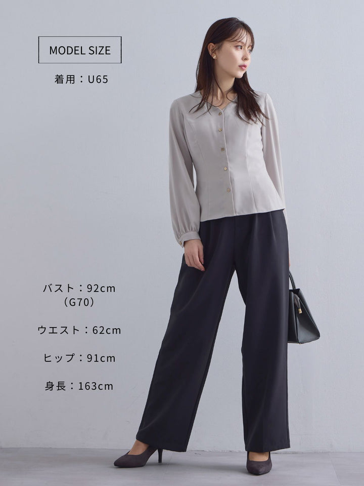 overE Vネック前開きブラウス 25AW ブラック U65 Vネック前開きブラウス 25AW：グレージュ│胸が大きな女性のための