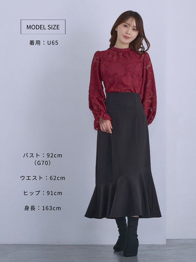 [12/11 22:00発売 期間限定 300円OFF]キャンディスリーブジャカードブラウス：ボルドー[102サイズ対応]