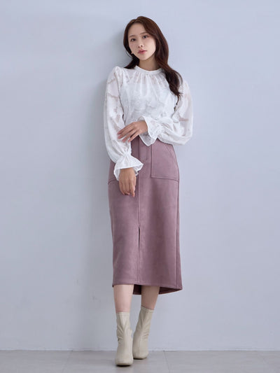 [12/11 22:00発売 期間限定 300円OFF]キャンディスリーブジャカードブラウス：ホワイト[102サイズ対応]