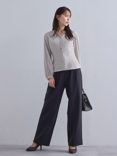 [10/23 22:00発売 期間限定 300円OFF] Vネック前開きブラウス 25AW：グレージュ[102サイズ対応/入荷次第発送]