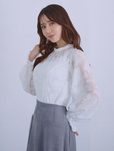[12/11 22:00発売 期間限定 300円OFF]キャンディスリーブジャカードブラウス：ホワイト[102サイズ対応]