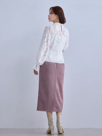 [12/11 22:00発売 期間限定 300円OFF]キャンディスリーブジャカードブラウス：ホワイト[102サイズ対応]