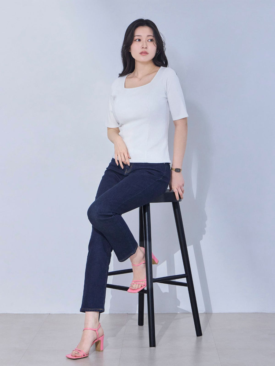 [4/9 22:00発売]スクエアネックミニラメテレコパネルカットソー：ホワイト[102サイズ対応/一部入荷次第発送]