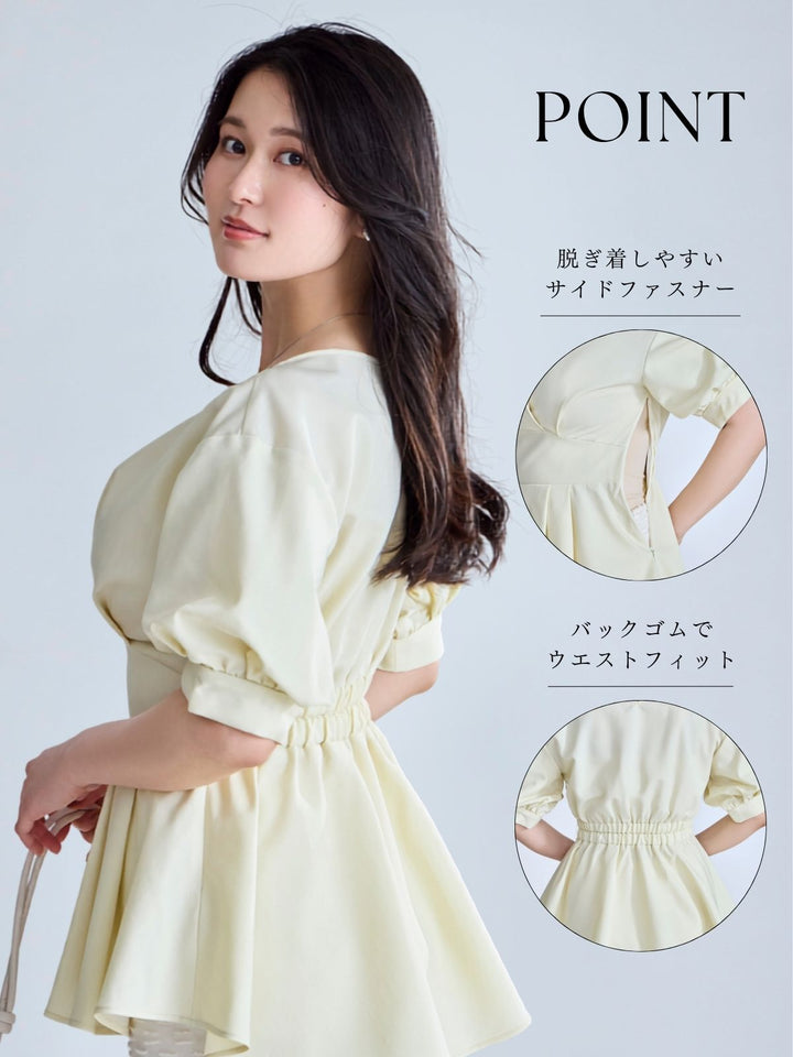 新品　ohga カシュクールブラウス ウエストベルト付きカシュクールブラウス 26SS：ミルクイエロー│胸が