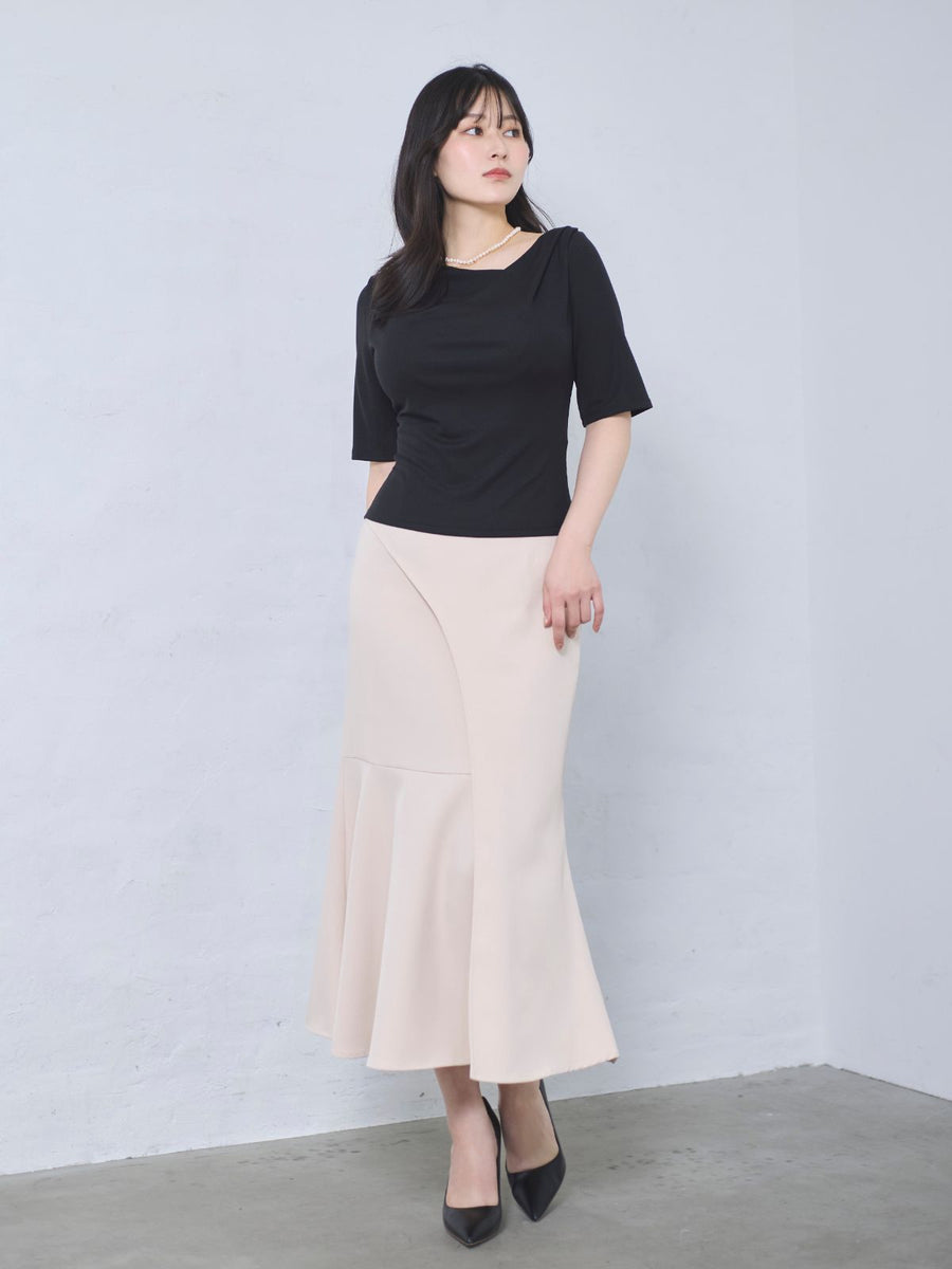 [8/20 22:00発売 期間限定 300円OFF]ドレープニュアンスエアリートップス：ブラック