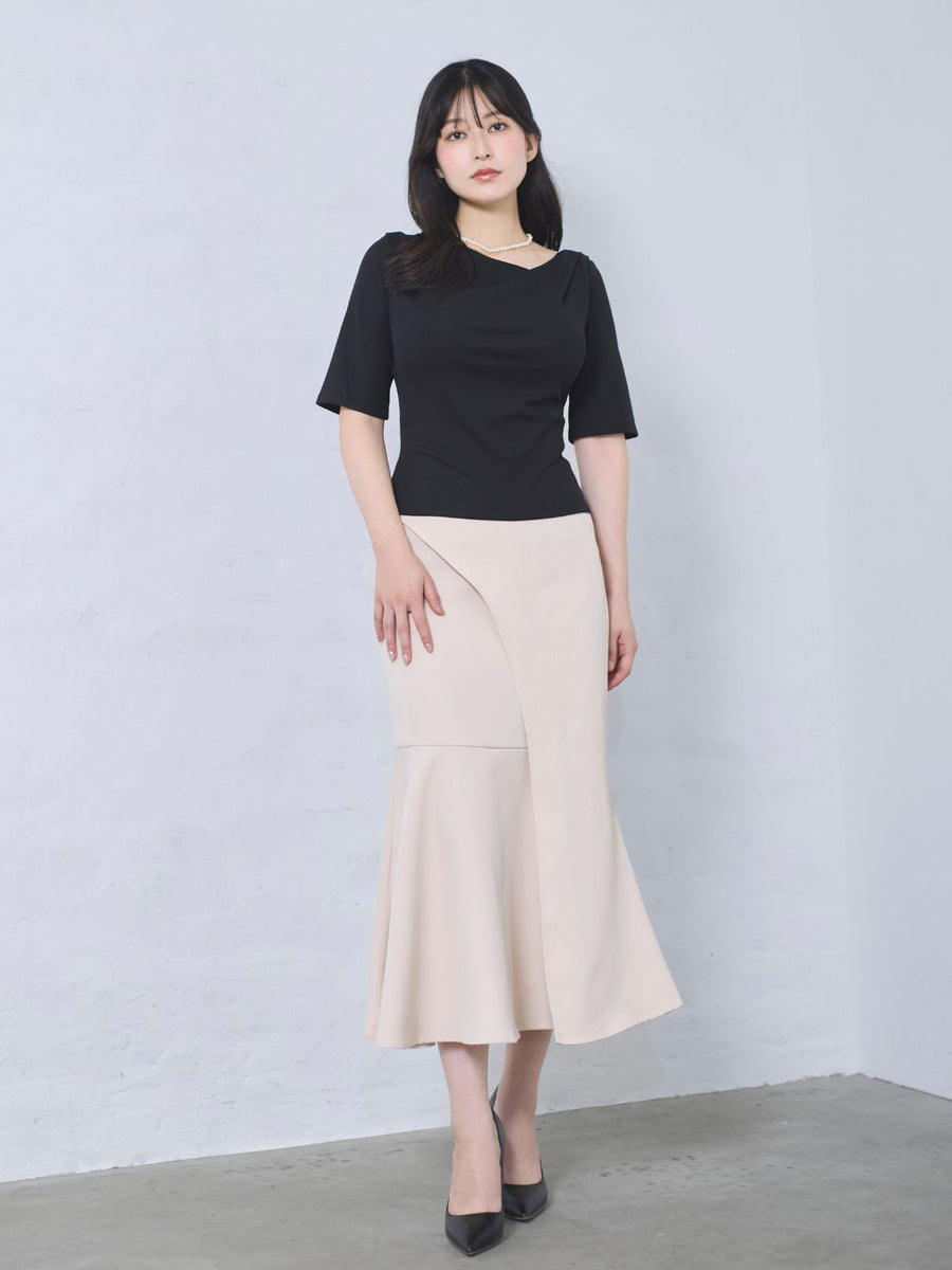 [8/20 22:00発売 期間限定 300円OFF]ドレープニュアンスエアリートップス：ブラック[OUTLET]