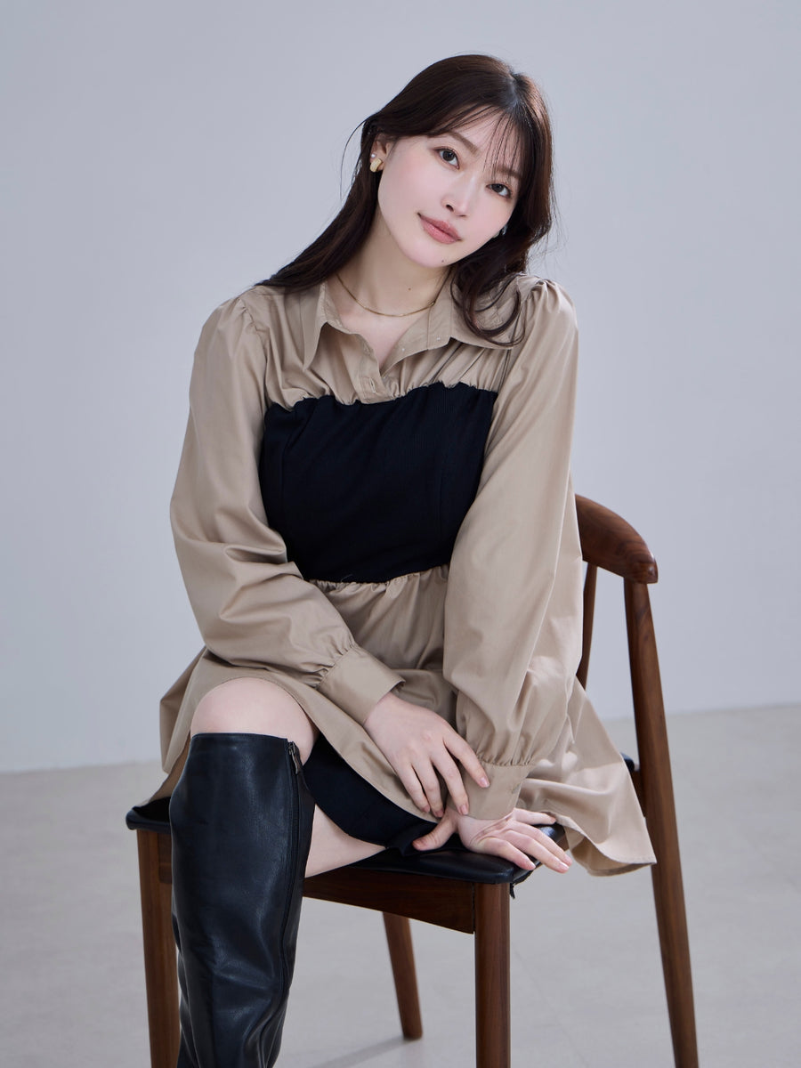 [9/17 22:00発売 期間限定 300円OFF]カットドッキングチュニックシャツ：ベージュ