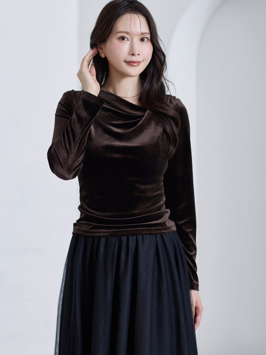 [10/29 22:00発売 期間限定 300円OFF]ドレープニュアンスベロアトップス：ダークブラウン