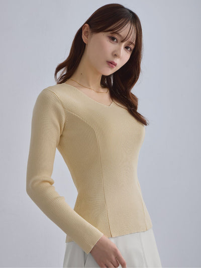 [12/4 22:00発売 期間限定 300円OFF]Vネックパネルニット：バニラ[102サイズ対応]