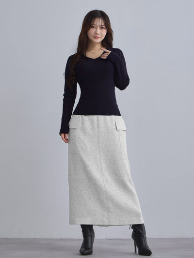 [12/4 22:00発売 期間限定 300円OFF]Vネックパネルニット：ネイビー[102サイズ対応]