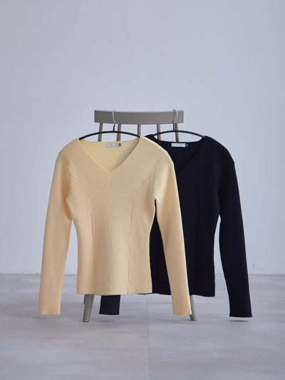 [12/4 22:00発売 期間限定 300円OFF]Vネックパネルニット：バニラ[102サイズ対応]