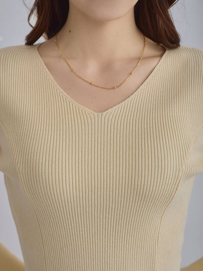 [12/4 22:00発売 期間限定 300円OFF]Vネックパネルニット：バニラ[102サイズ対応]