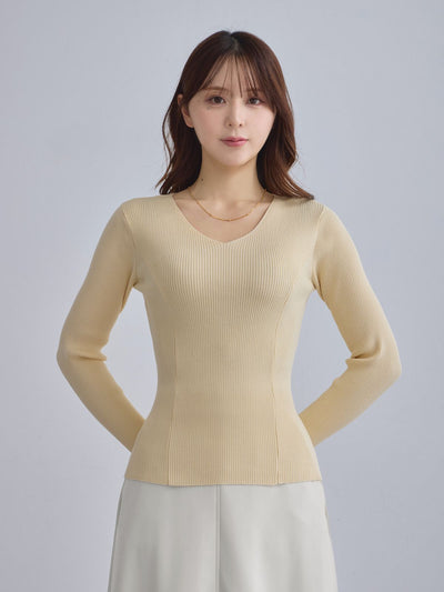 [12/4 22:00発売 期間限定 300円OFF]Vネックパネルニット：バニラ[102サイズ対応]