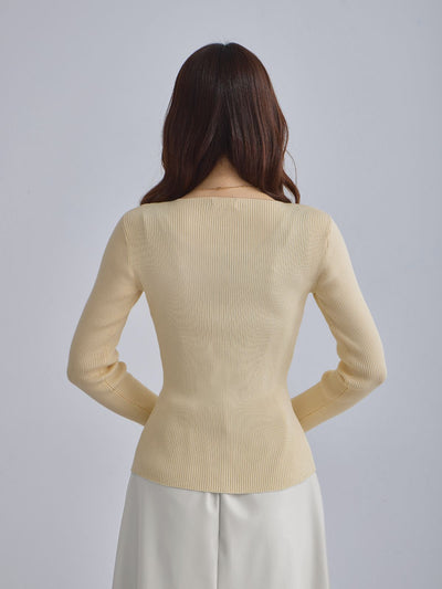 [12/4 22:00発売 期間限定 300円OFF]Vネックパネルニット：バニラ[102サイズ対応]