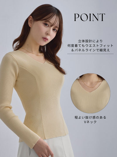 [12/4 22:00発売 期間限定 300円OFF]Vネックパネルニット：バニラ[102サイズ対応]