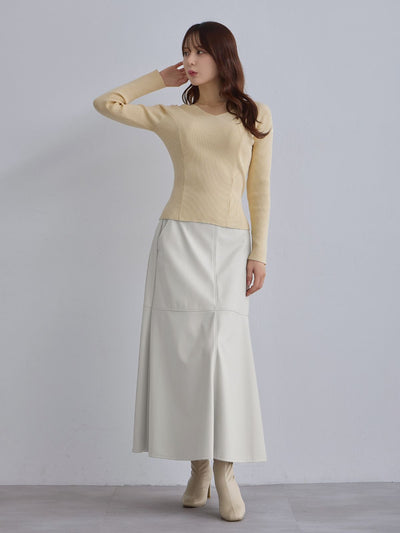 [12/4 22:00発売 期間限定 300円OFF]Vネックパネルニット：バニラ[102サイズ対応]