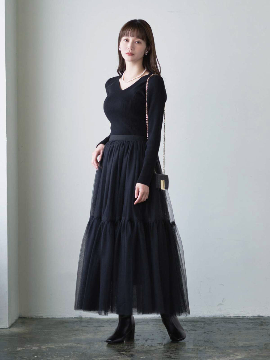 [10/1 22:00再販 期間限定 300円OFF]Vネックパネルニット：ブラック