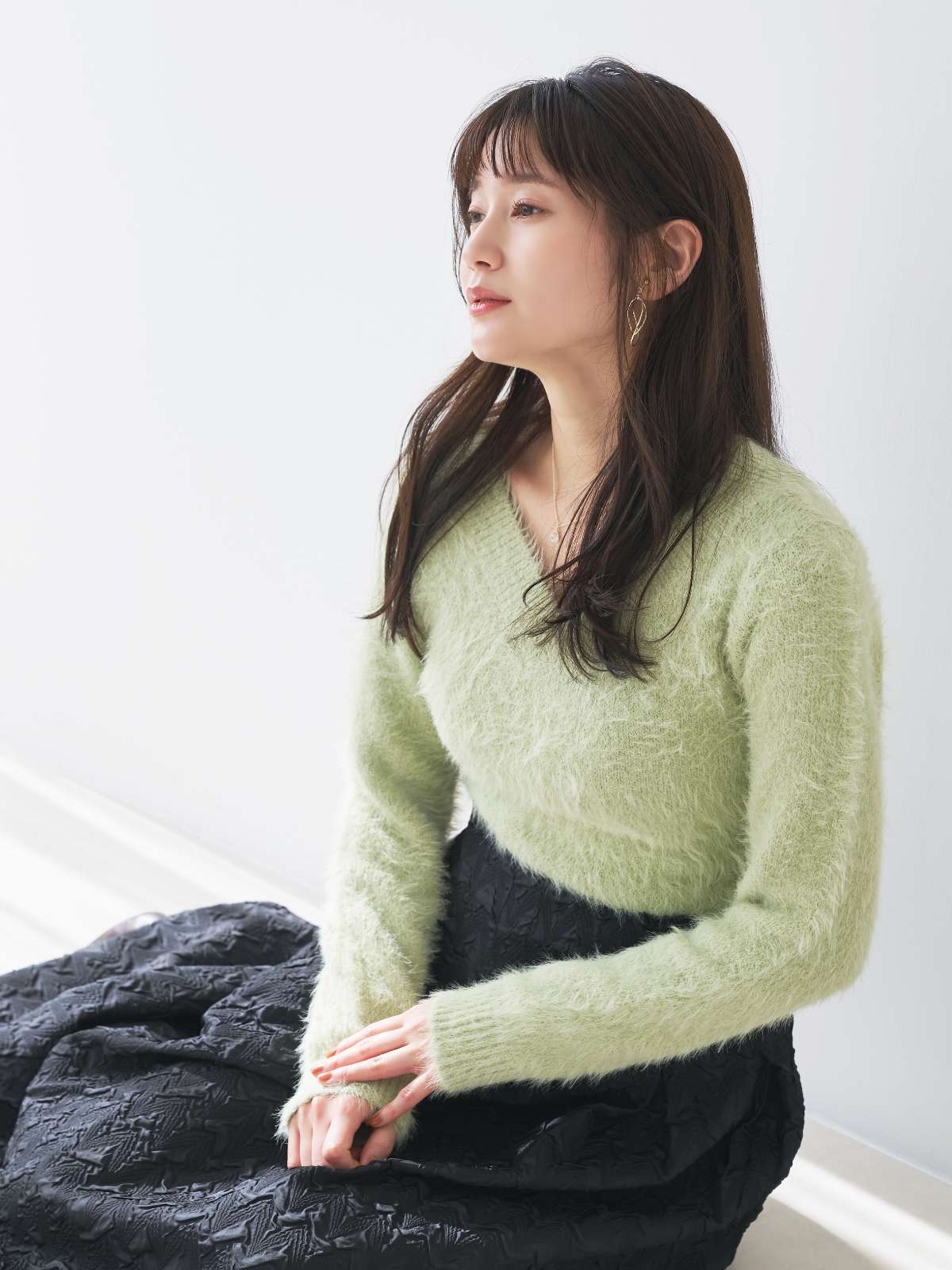 モヘアタッチニットトップス：セージグリーン