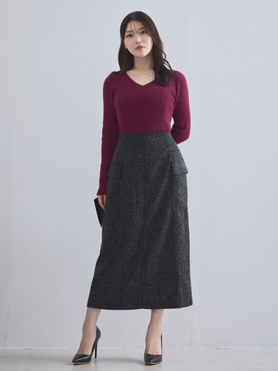 [10/2 22:00発売 期間限定 300円OFF]Vネックパネルニット：ボルドー[102サイズ対応]