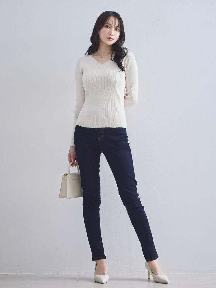 総針Vネックニット ブラック 90サイズ overE Vネックパネルニット